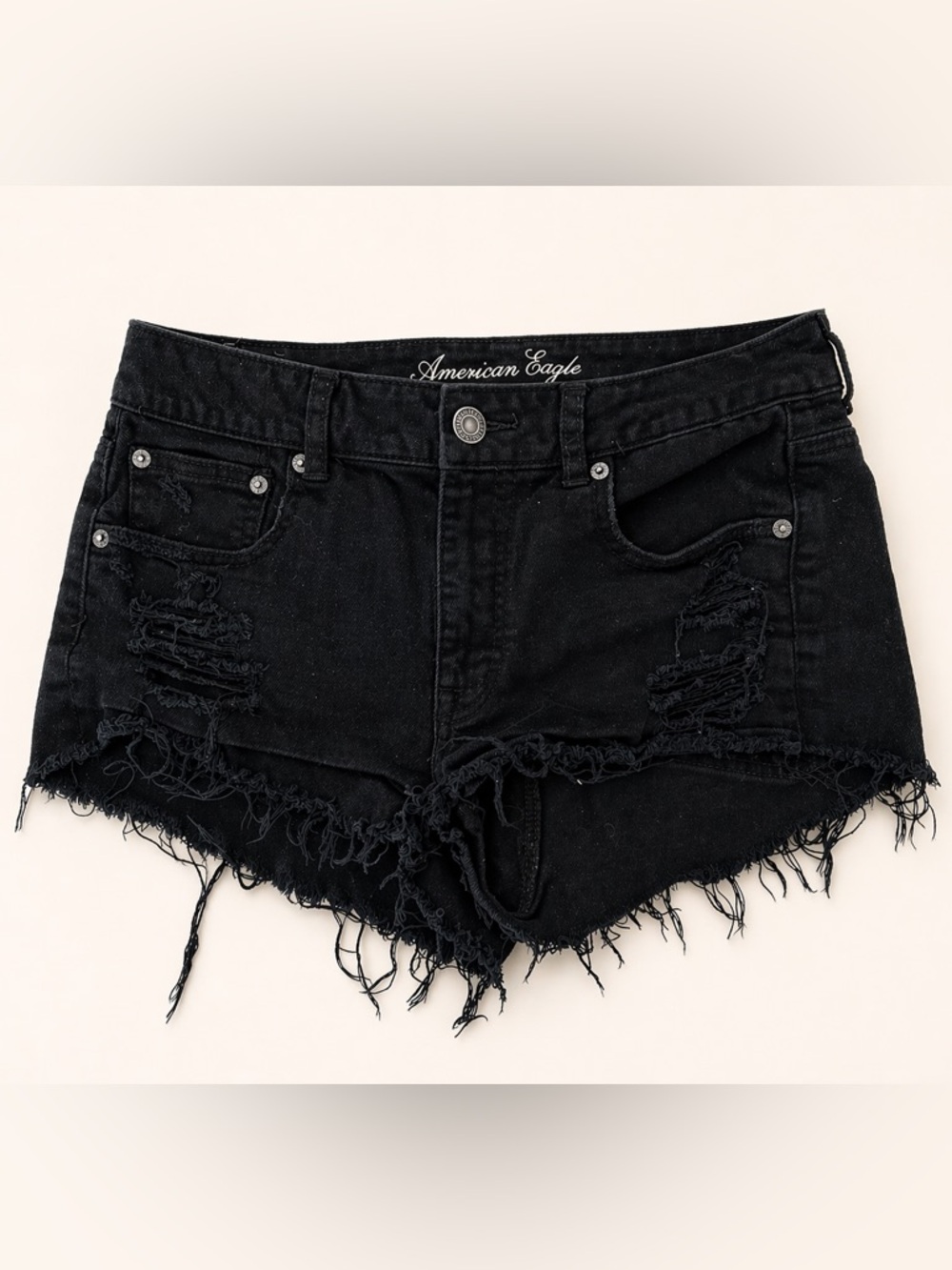 American Eagle Outfitters Black Distressed Cutoff Jean Short Shorts in Size 10
